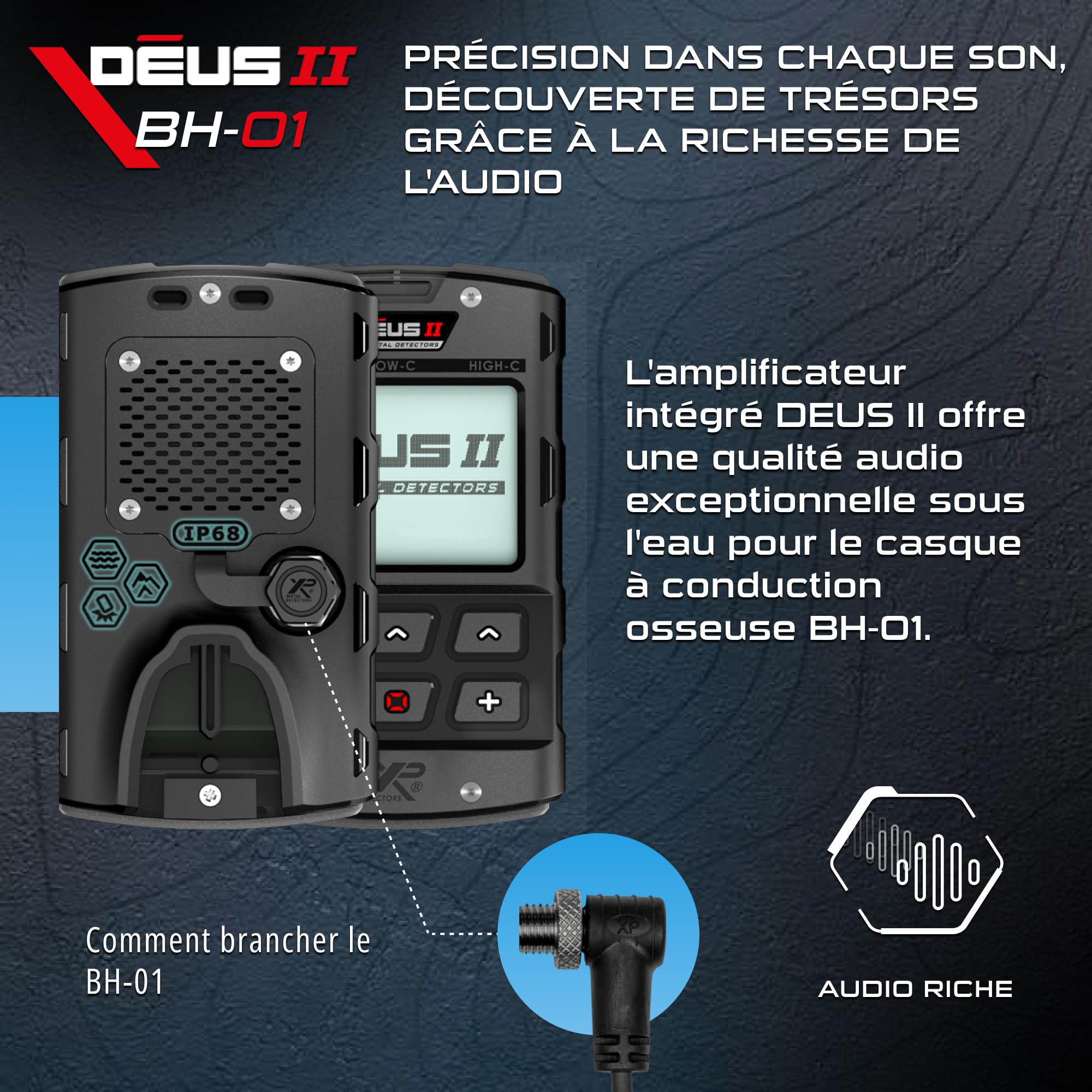 XP METAL DETECTORS BH-01 Casque à Conduction osseuse Filaire IP68 pour Deus II détection métaux sous-marine 20m