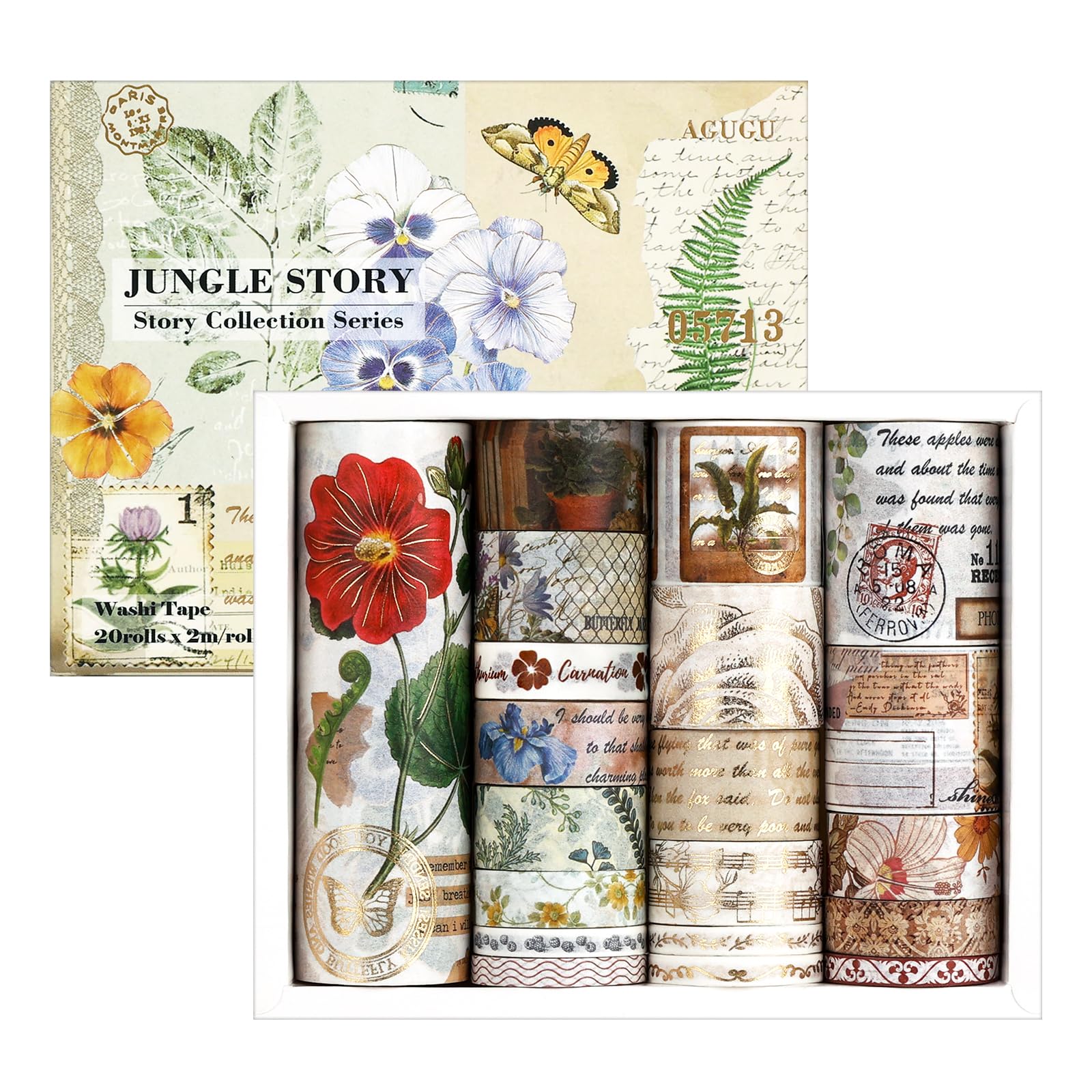 Lychii Washi Tapes Set, 20 Rolls Vintage Masking Tapes, Multi-Pattern Gold Foil Decorative Tape Craft Supplies for DIY, Journals, Daily Planners, Gift Wrapping, Office Party Supplies