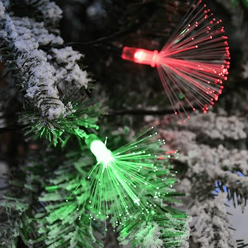 Miniatura 10 de Guirnalda de luces de fibra óptica, funciona con pilas, 33 pies, 60 luces LED de fuegos artificiales con temporizador, alambre verde, luces para