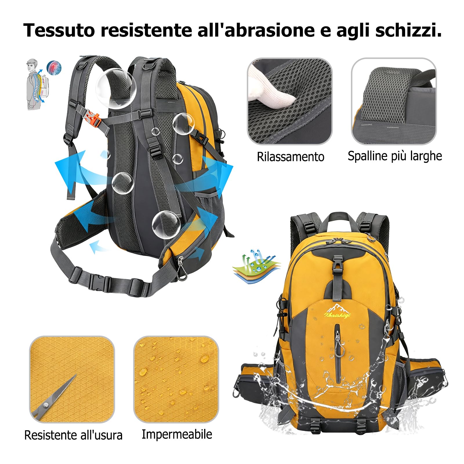 Zaino da Escursionismo 40L Zaino Giornaliero Traspirante con Sistema Ergonomico Anti Pressione Zaini Outdoor Impermeabile per Campeggio Viaggi Blu Scuro