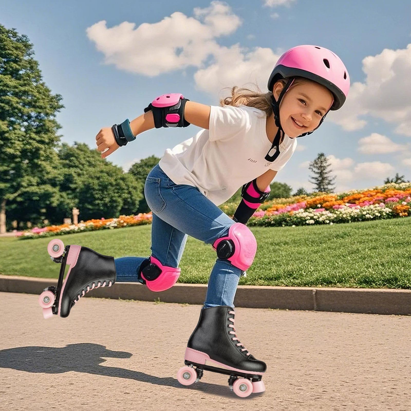 jessie Patines de ruedas para niñas y mujeres, patines de piel sintética para niños, patines clásicos ajustables de cuatro ruedas para principiantes, patines para niñas de 8 a 12 años, para interiores