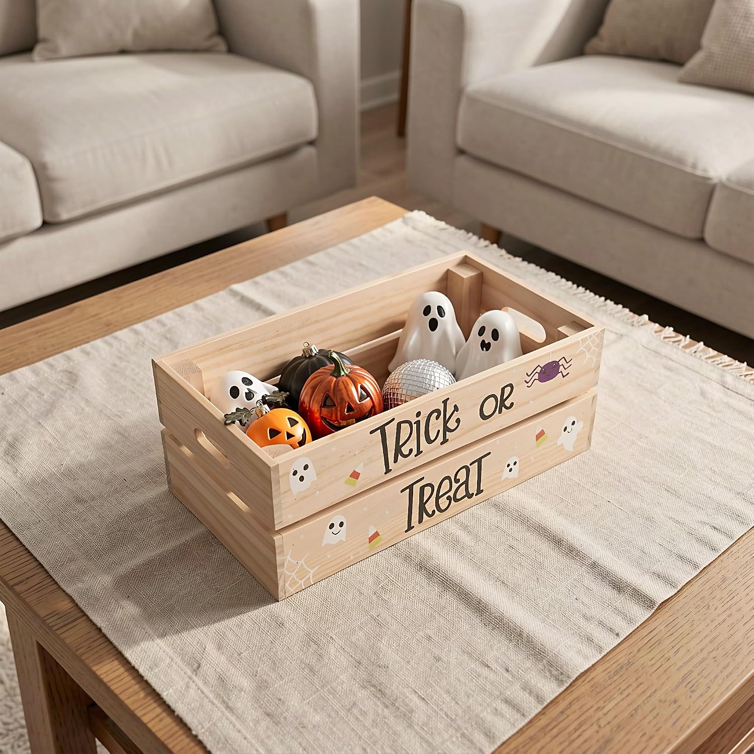 Ipetboom 2pcs Wood Halloween Treat Holder Seasonal Centerpiece 12x5.8x4.1