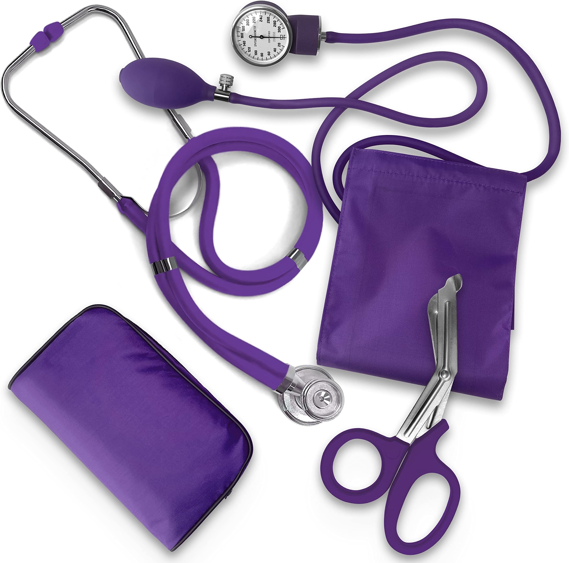 ASA TECHMED Nurse EMT Starter Pack Stethoscope, Blood Pressure Monitor and Trauma 7.5" EMT Shear Ideal Gift for Nurses, Medical Students, Firefighters, Police and Personal Use (Purple)