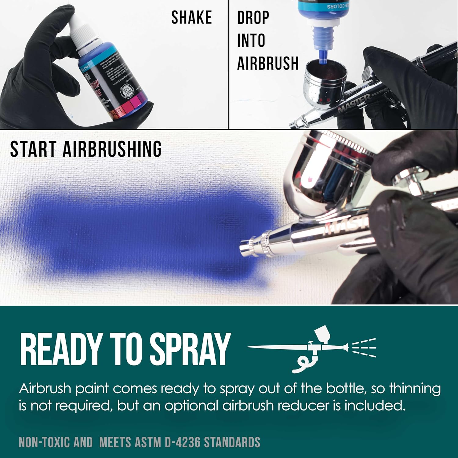 U.S. Art Supply Airbrush Paint Set - 12 Color Transparent with Reducer & Cleaner, Ready to Spray Air brush Paint, 1-Ounce Water-Based Acrylic for Painting Metal, Plastic Models, Canvas, Wood