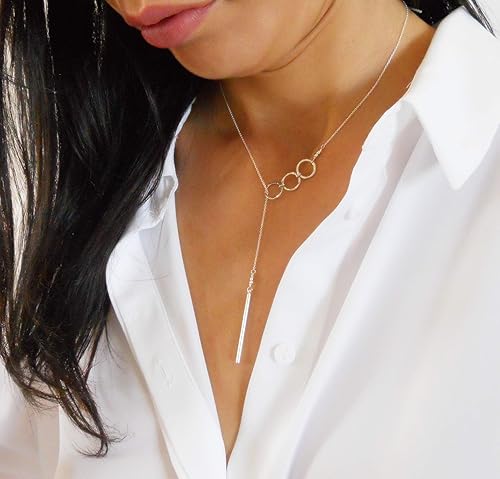 Miniatura 4 de Annika Bella Silver Lariat, Adjustable Y Necklace, Karma Circles Lariat, 925 Sterling Silver Chain, Womens Drop Necklaces, Western Style Jewelry