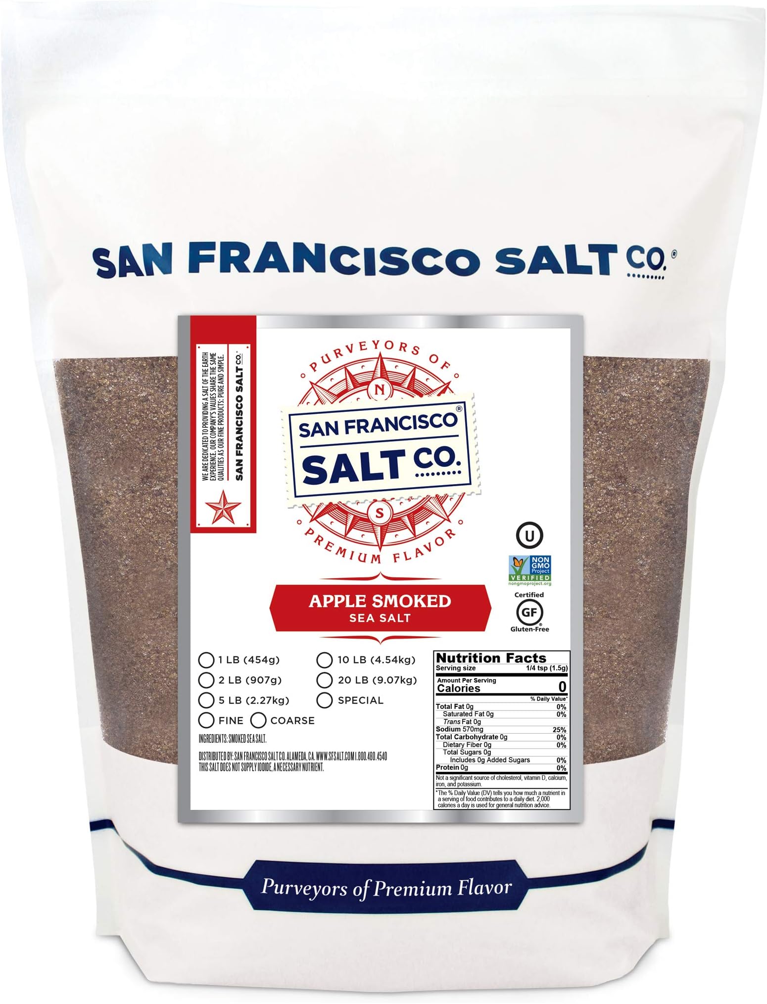 Applewood Smoked Sea Salt - 2 lb. Bag Fine Grain by San Francisco Salt Company