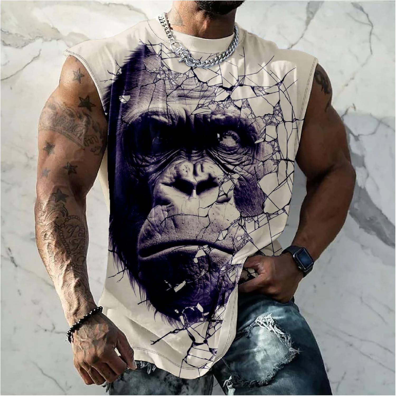 Mens Tank Top Funny Print Casual Summer Novelty Cool Loose Fit Big and Tall Gym Workout Sleeveless Shirts - Image 2
