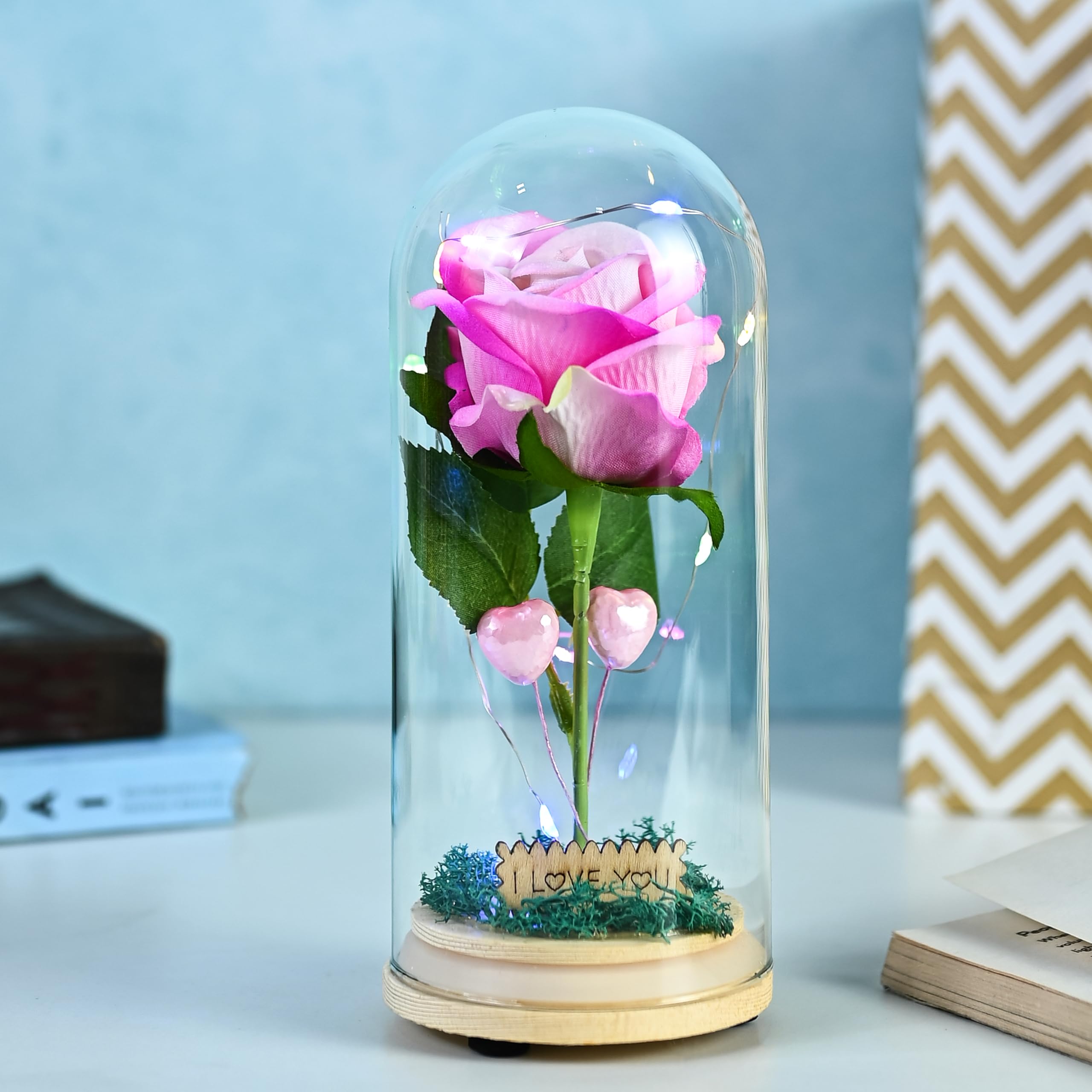 Birthday Gift for Husband – Preserved Pink Rose in Glass Dome with LED Light – A Timeless Romantic Gift and Decorative Piece for Special Occasions Like Valentine’s Day and Anniversaries-image-25