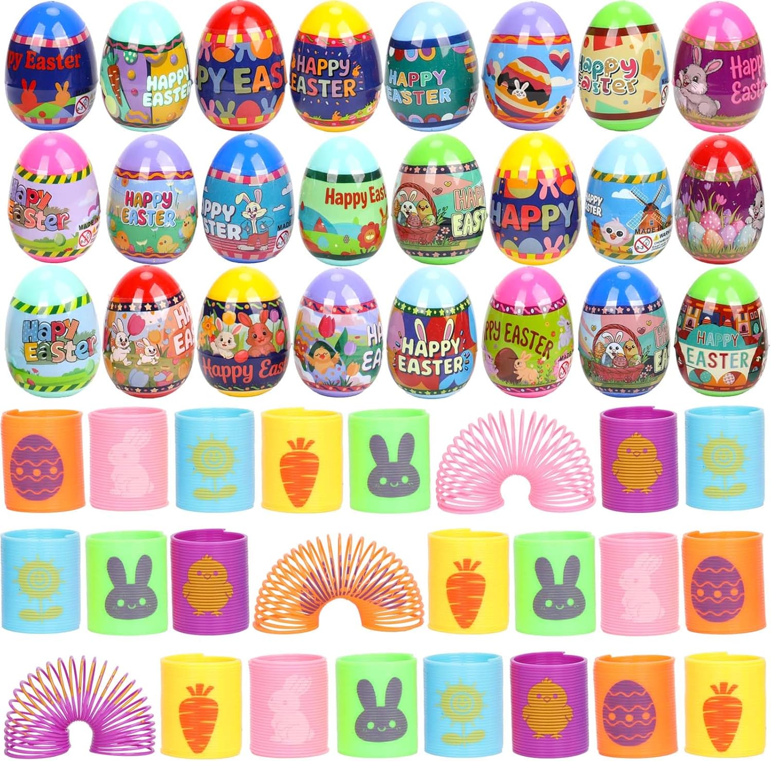 VOMAOK 24 Pack Prefilled Easter Eggs with Coil Springs,Filled Easter Egg Toys for Kids, Easter Basket Stuffers, Party Favors, Easter Hunt