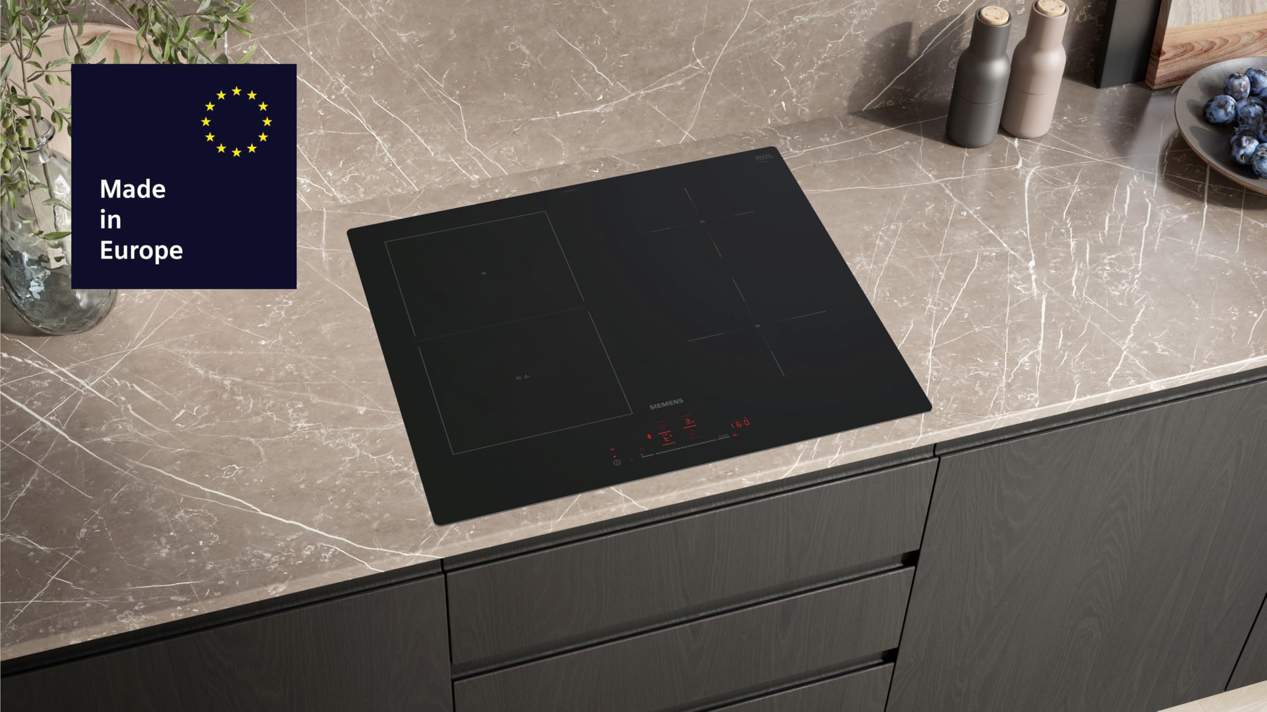 Siemens iQ500 Smartes Induktionskochfeld 60 cm Mattschwarz ED61AHSC1E | Matt Edition, Kombi-Induktion, Home Connect, Bratsensor Pro, Favoriten-Taste, Kindersicherung, Restwärmeanzeige, Glaskeramik