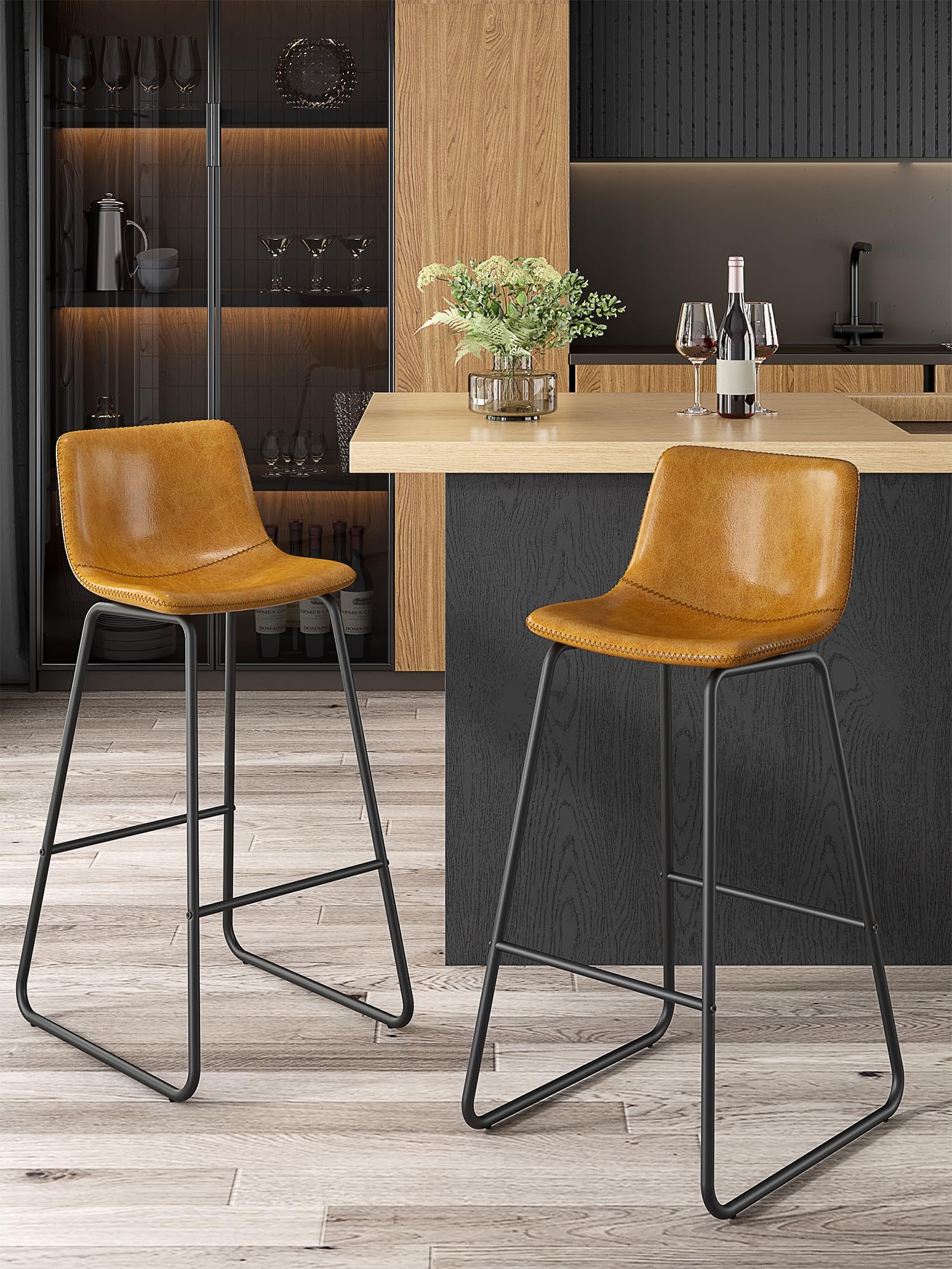 Aowos 30in Bar Stools Set of 2 in Whiskey Brown