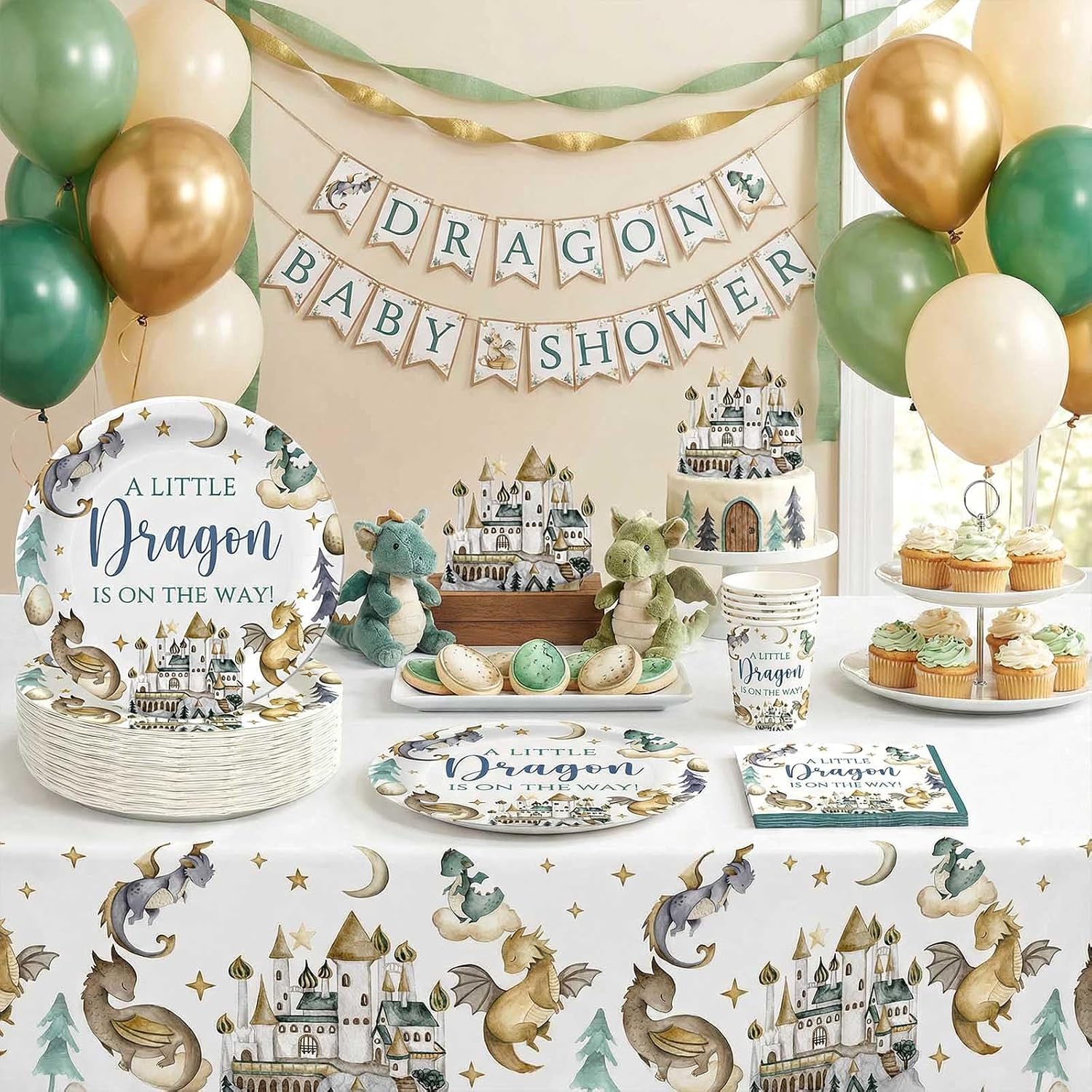 7" Baby Shower Plates, 50PCS Fantasy Dragon Decorative Disposable Plates