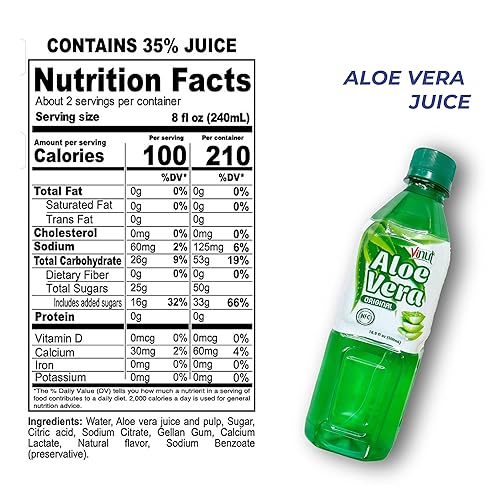 Miniatura 2 de Vinut Jugo de aloe vera puro sabor original con pulpa (16.9 onzas líquidas, paquete de 12), no de concentrado, bebida fresca de aloe vera, fuente
