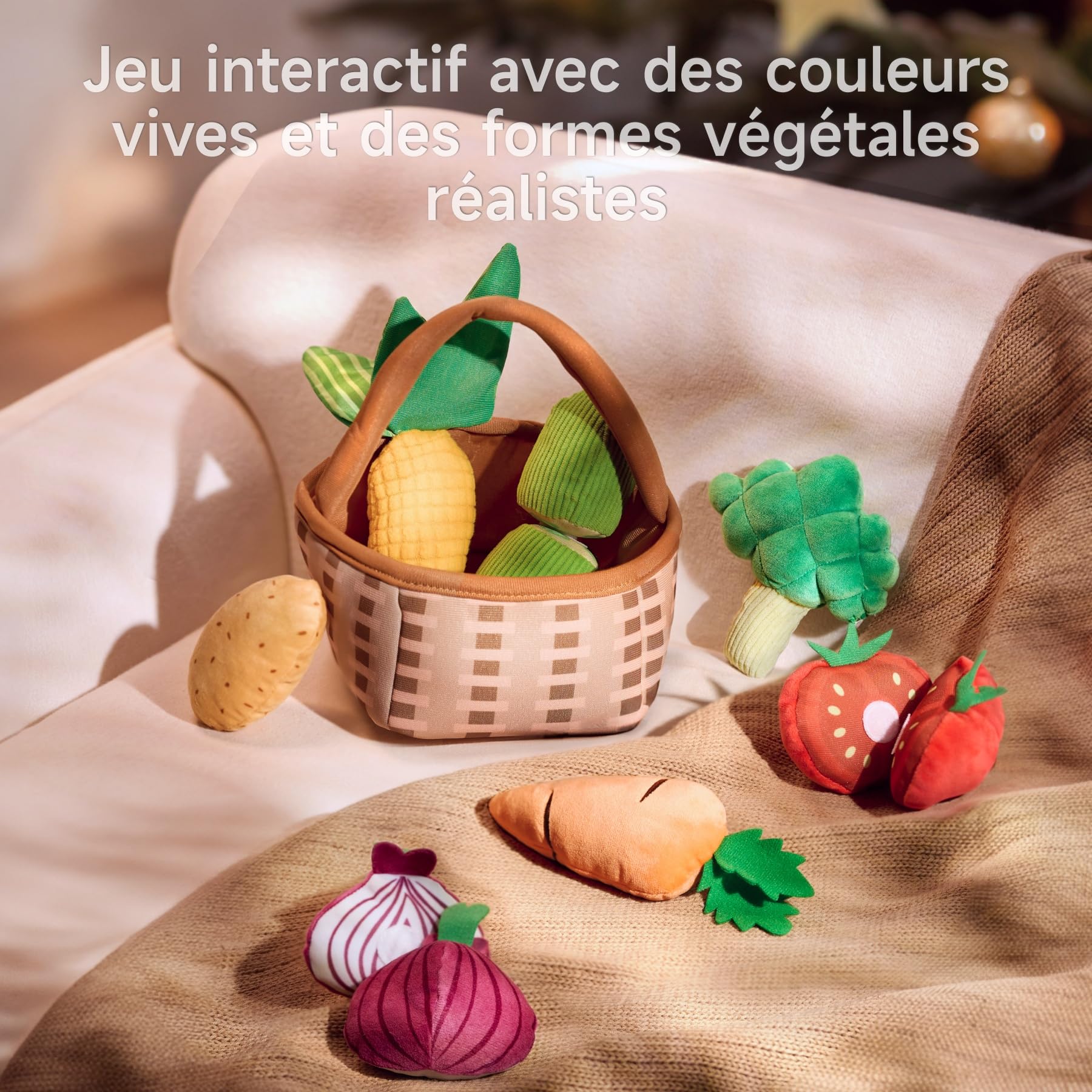 TUMAMA Panier De Fruits Et Legumes Jouets, Peluche Fruit Jouet Frais, Concombre, Tomates, Carottes, Pommes De Terre, Chou - Fleur, Maïs Et Oignons, Légumes Plastique Enfant 18 Mois, 1, 2, 3, 4 Ans