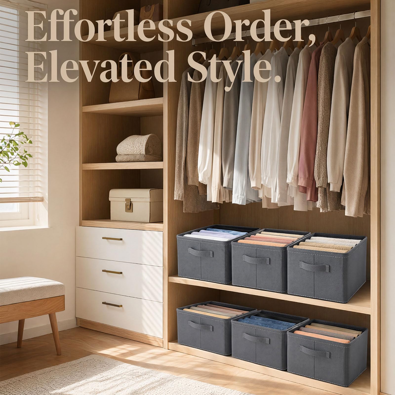 Kleiderschrank Organizer für Kleidung - 6er Set Schubladen Organizer mit 6 Zellen Trennwänden Faltbare Aufbewahrungsbox Regal Stoff Kleiderschrank Organizer Kommode Schublade Trennwände Würfel für