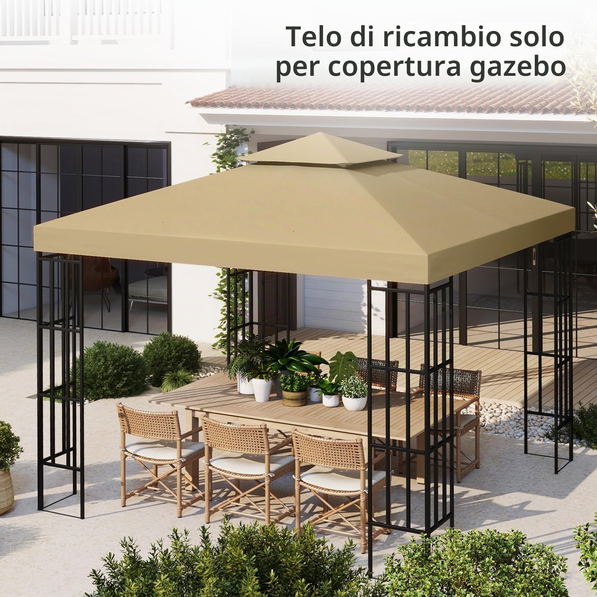 Outsunny Tetto di ricambio per gazebo da giardino, telo di ricambio per gazebo gazebo tenda 3 x 3 m, colore: Beige