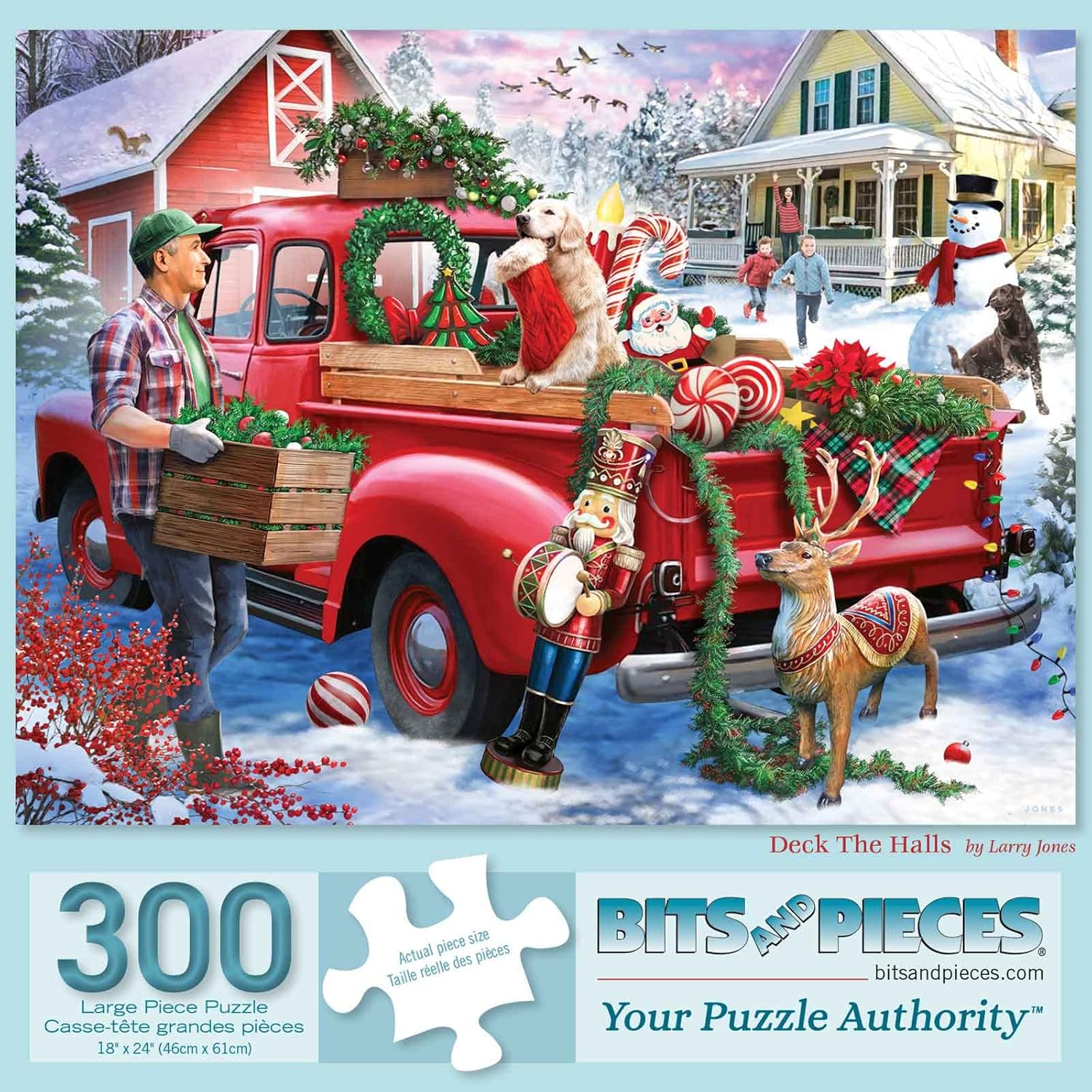 Bits and Pieces - 300 Piece Jigsaw Puzzle for Adults 18" X 24" - Deck The Halls - 300 pc Christmas Truck Winter Holiday Decorations Jigsaw by Artist Larry Jones