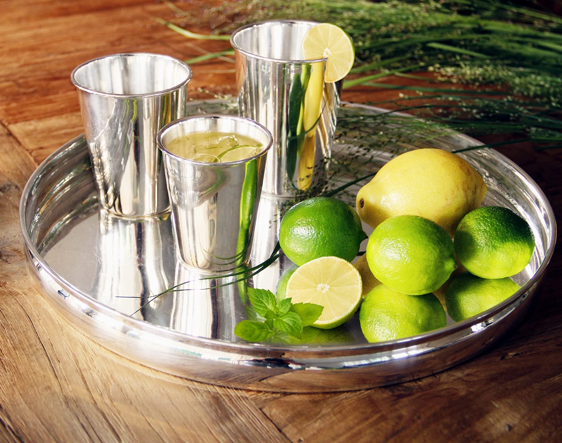 Design - Vaso de metal plateado con grabado personalizable, diseño de plata gourmet