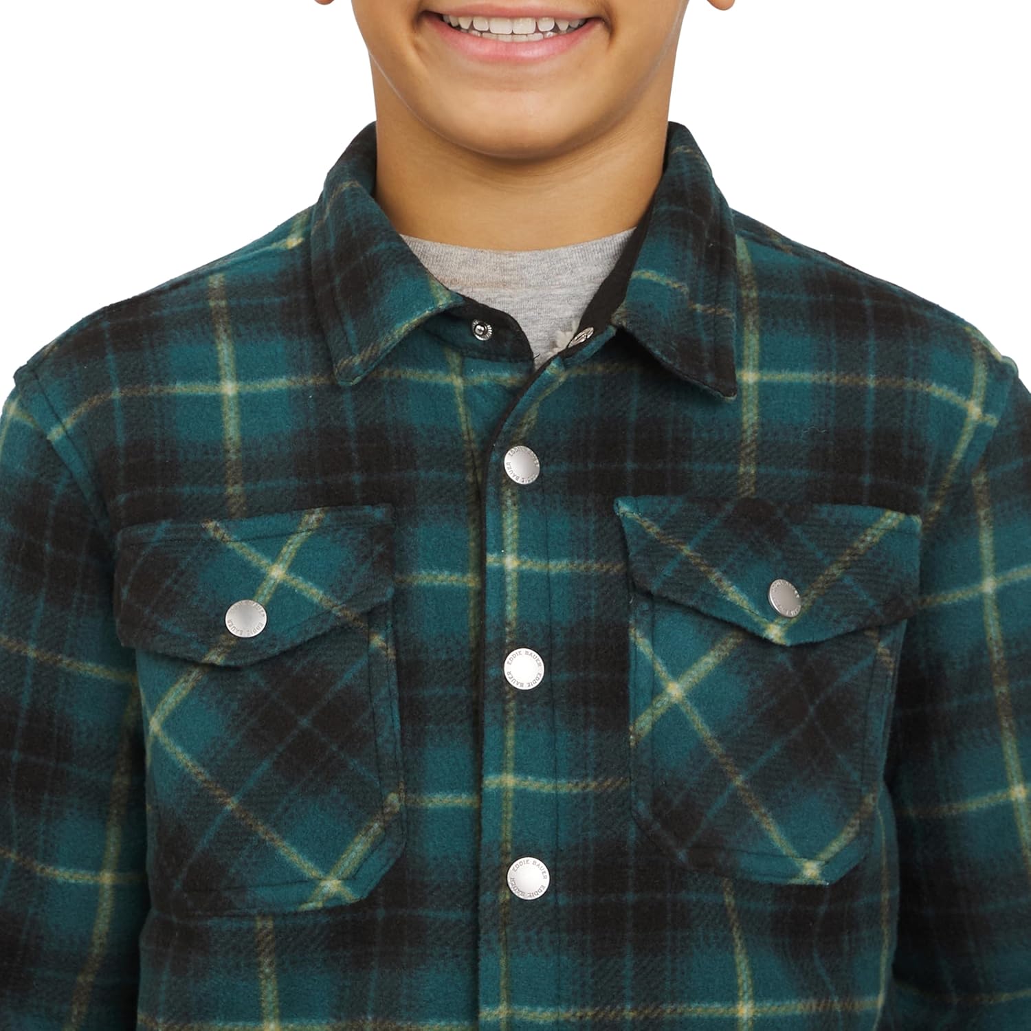 Eddie Bauer Boys' Plush Faux Sherpa Lined Fleece Button-Down Shirt Jacket (XS-XL) - Image 2
