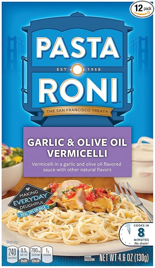 Pasta Roni Garlic & Olive Oil Vermicelli Mix, 4.6-Ounce Boxes (Pack of 12)