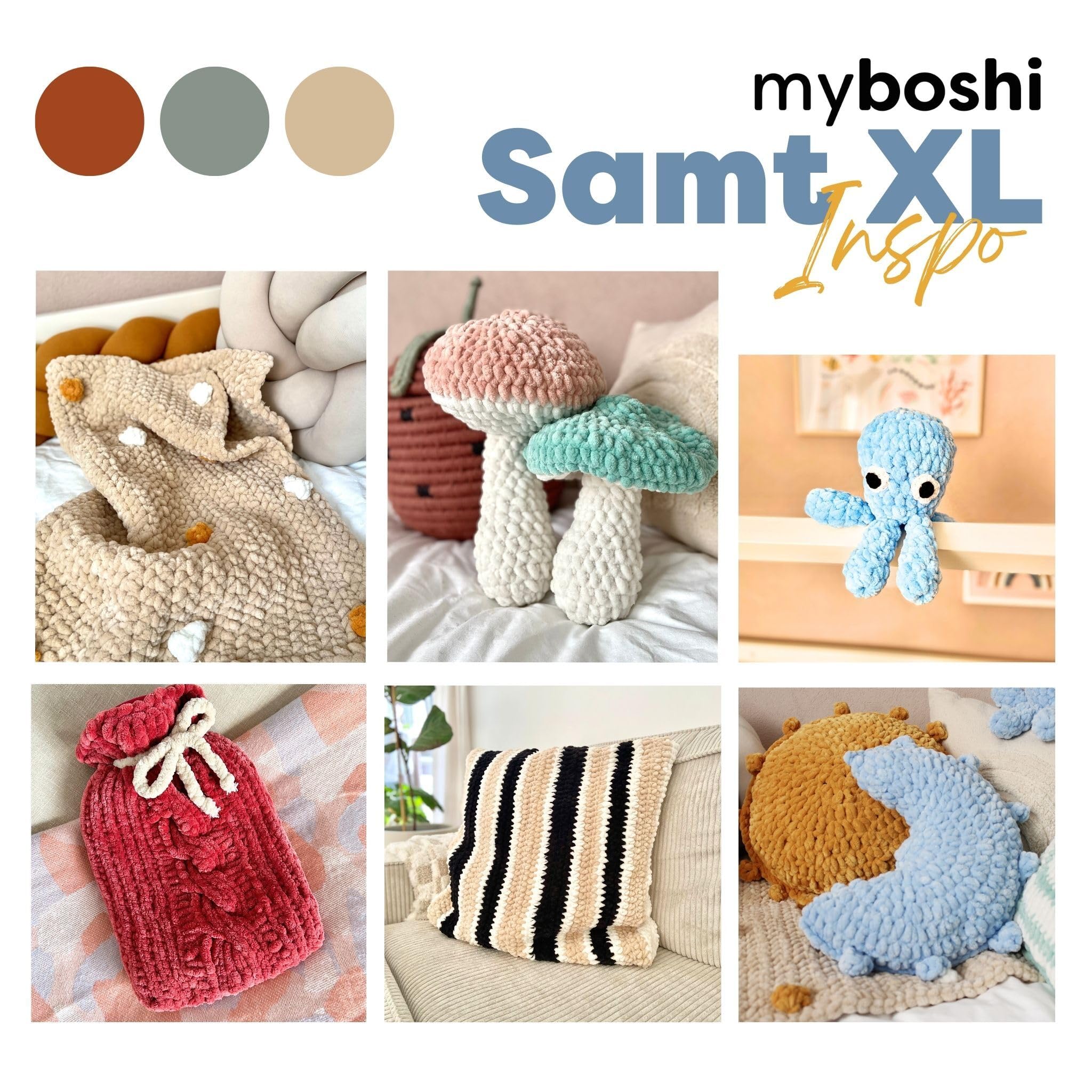 myboshi Samt XL, kuscheliges, extra dickes Chenillegarn, super chunky, zum Häkeln und Stricken, XXL-Knäuel, 100g, Ll 40m, Schwarz (Vulkan), 5 Knäuel