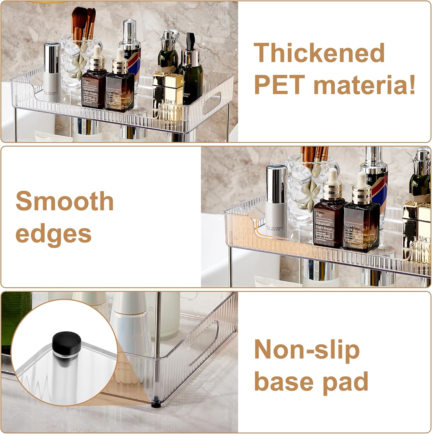 3 Tier Bathroom Counter Organizer, Multi-Purpose Cosmetics Skincare Shelf, Fits A4 Size Makeup Organizer for Office and Vanity Tray, Countertop Storage Solution for Kitchen,Bath.(Clear) - Image 3