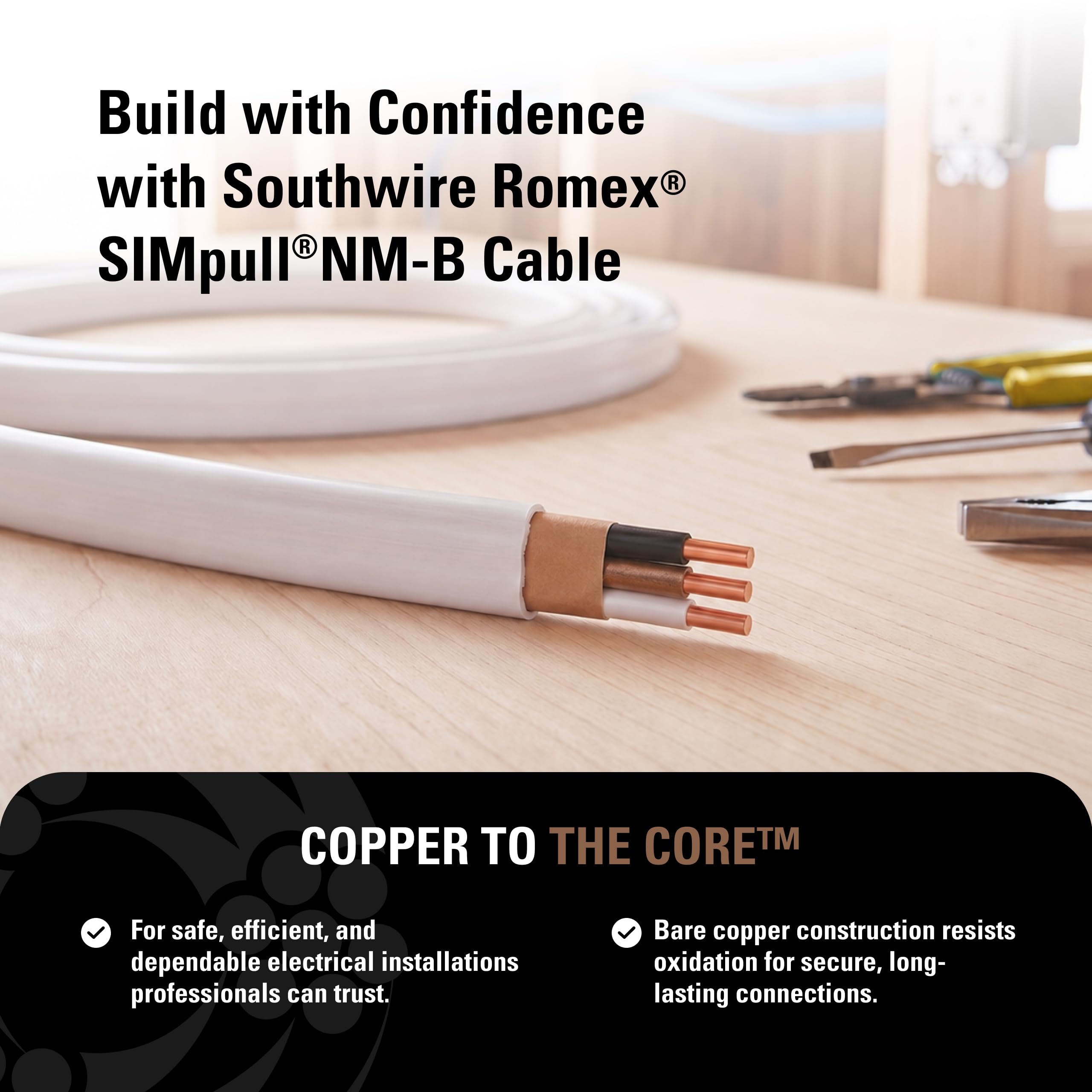 Southwire Romex SIMpull 14/2 NM-B Cable With Ground – 250-Foot Coil, 600V, Copper Wire For Residential Wiring