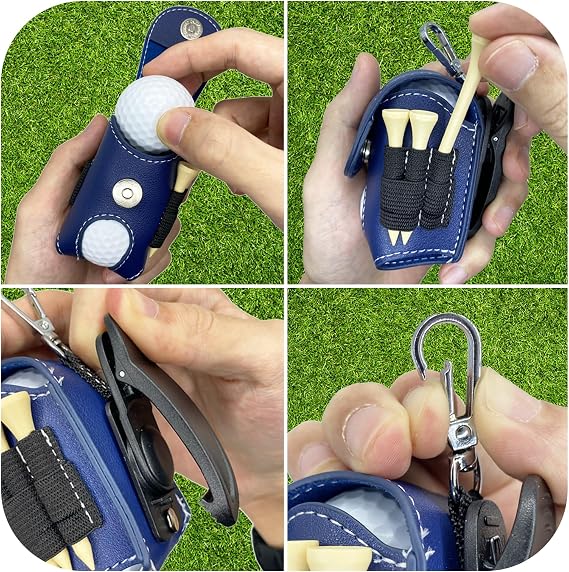 Personalised Leather Golf Ball & Tee Holder with Belt Clip – Custom Golf Ball Pouch for 2 Balls – Premium Golf Accessories Gift for Golfers