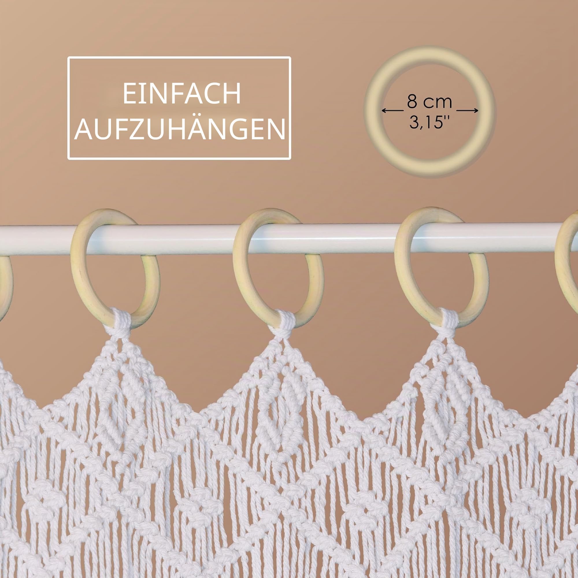 Cozyor Makramee Boho Vorhang Türvorhang Fenstervorhang 132x200cm als Raumteiler, Wandbehang & Deko weiß, für Traubogen, Hochzeit, Wohnzimmer, Schlafzimmer