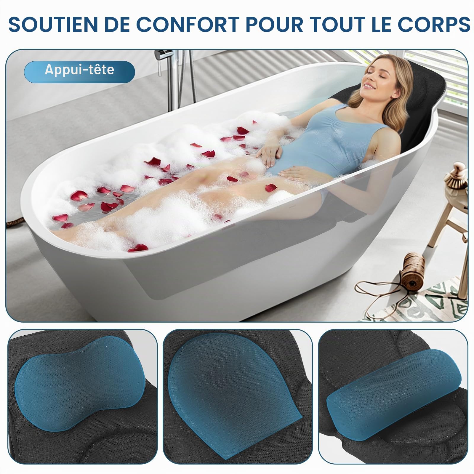 Coussin de bain pour tout le corps, tapis de bain épais avec coussin, coussin de luxe pour baignoire, appuie-tête, cou, épaules, jambes, accessoires de spa de luxe