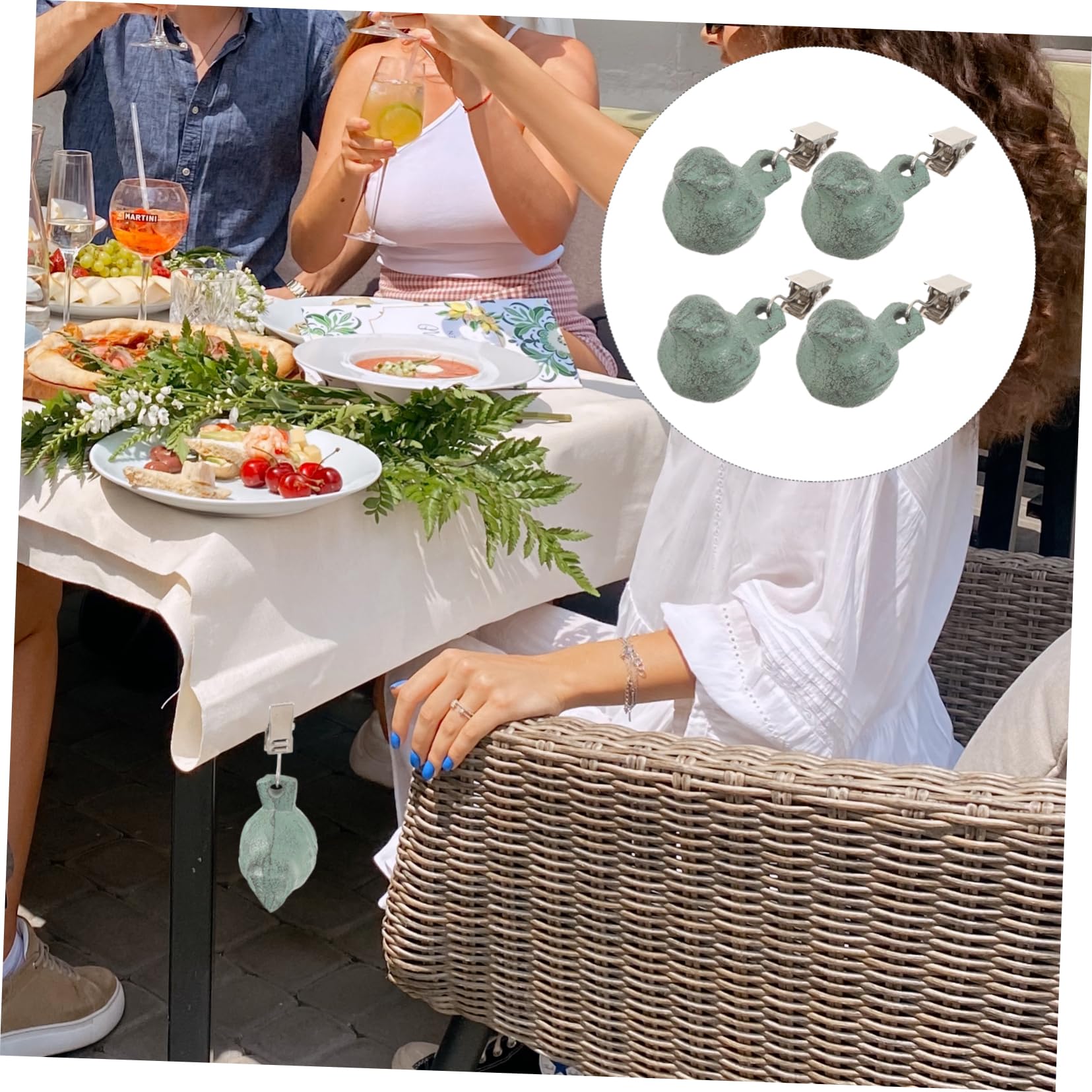 LIFKOME Set 4 Fermatovaglia da Tavolo a Forma di Volatile in Metallo Verde, Fermatovaglia da Esterno Antivento per Picnic e Tavoli da Giardino, Design Creativo e Decorativo