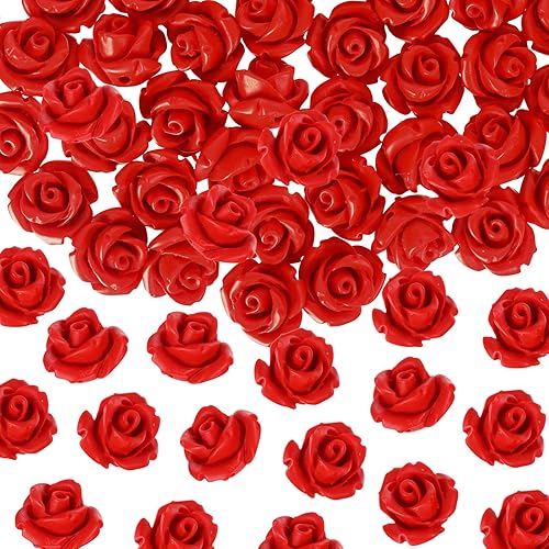 Miniatura 1 de Whaline 50 cuentas de rosas talladas en rosas de concha roja, cuentas sueltas de camafeos florales para Buda, Mala, joyería, collares, pulseras,