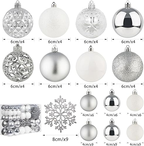 Miniatura 3 de SY CRAFT Juego de 86 adornos de copos de nieve de bola de Navidad inastillables colgantes, con paquete de regalo de mano para decoración de árbol de