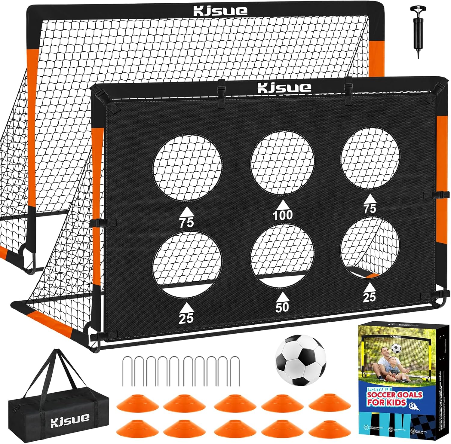 Kids Soccer Goal for Backyard Set – 2 of 6×4 ft Soccer Goals Training Equipment, Soccer Net for Kids Age 3-5 6-8 8-10 10-12, Ball, Targets for Toddler Kid Youth Soccer Games Sports Outdoor Play