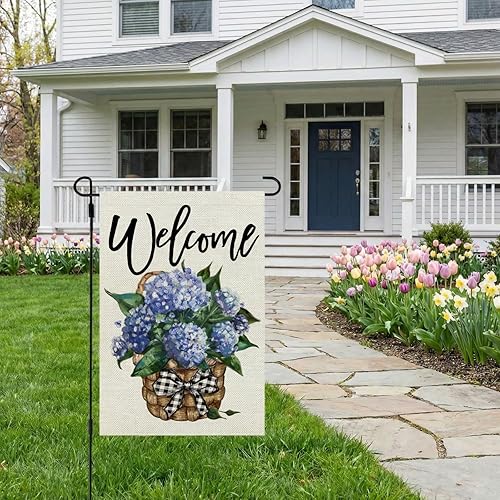 Miniatura 3 de CROWNED BEAUTY Bandera de jardín de hortensias para primavera y verano, de doble cara, 12 x 18 pulgadas, para decoración de patio floral de