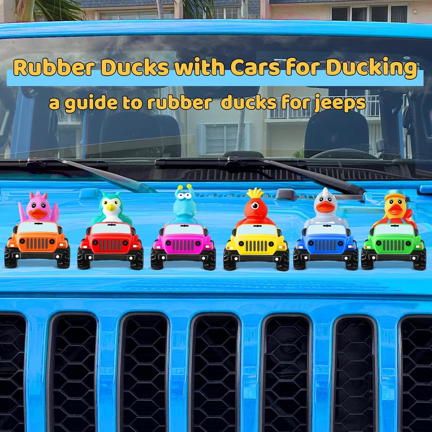 3.5 Inch Blue Car Toy Match Most 2 in Rubber Ducks, Ducks for Jeeps, Vehicle Toys for Car Dashboard Decorations Accessory Rubber Duck Collection, Easter Basket Stuffers for Kids Party Favors