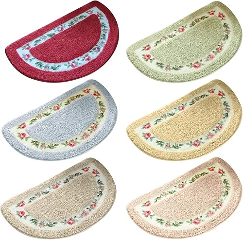 Miniatura 6 de Tapete semicírculo para puerta de baño, estilo rústico semicírculo, color rosa, tapete medio redondo, antideslizante, para cocina, dormitorio,