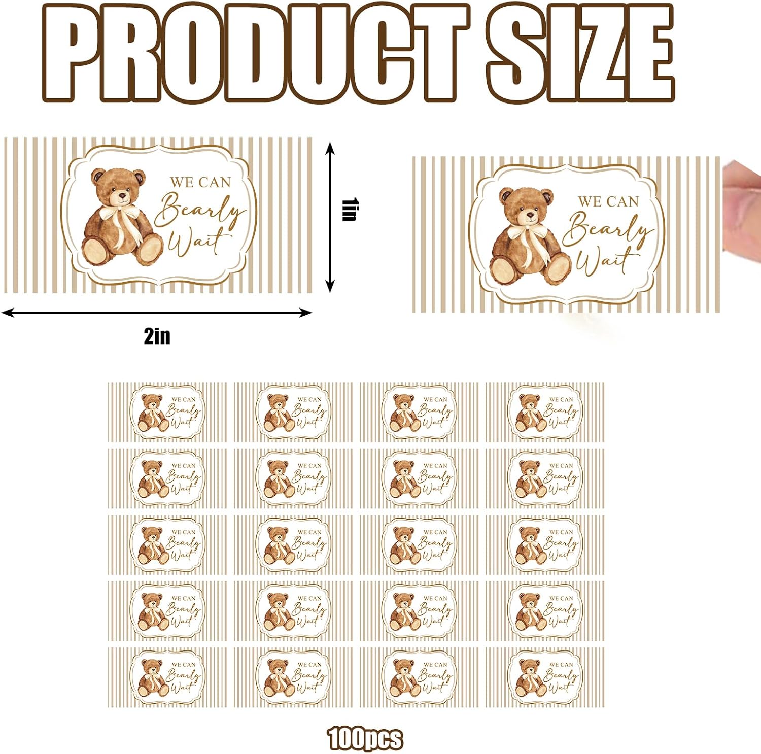 JarThenaAMCS 100Pcs Bear Honey Jar Stickers Brown Stripe Bear Glass Jar Labels We Can Bearly Wait Self-Adhesive Decals for Baby Shower Gender Reveal Party Favor Supplies image 2