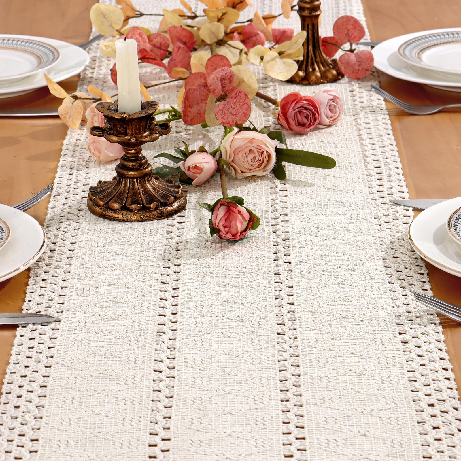 Macrame Table Runner White Boho Hand Woven Cotton Table Cover 30x180 cm — image 1