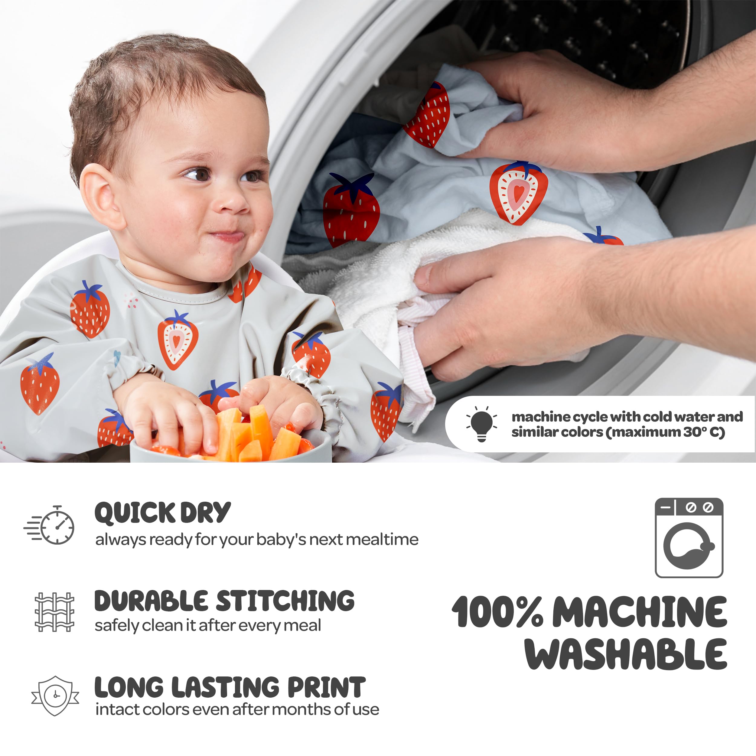 Nombear Baby Bibs with Sleeves for 6-24 Months, 1 Pack, Easy Wipe Clean, Machine Washable Baby Weaning Bib with Sleeves - Image 3