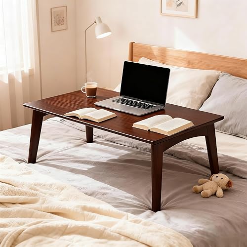 Miniatura 4 de Mesa de piso japonesa no requiere montaje, mesa de café plegable de bambú de nogal para dormitorio, 26 x 15.8 x 11.8 pulgadas, muebles de mesa baja