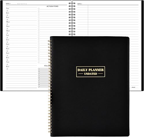Agenda diaria sin fecha, planificador diario de cuero por hora, 200 páginas, 10.8 x 8.8 pulgadas, diario con horarios por hora, bolsillo interior, disponible en Yaxa Colombia