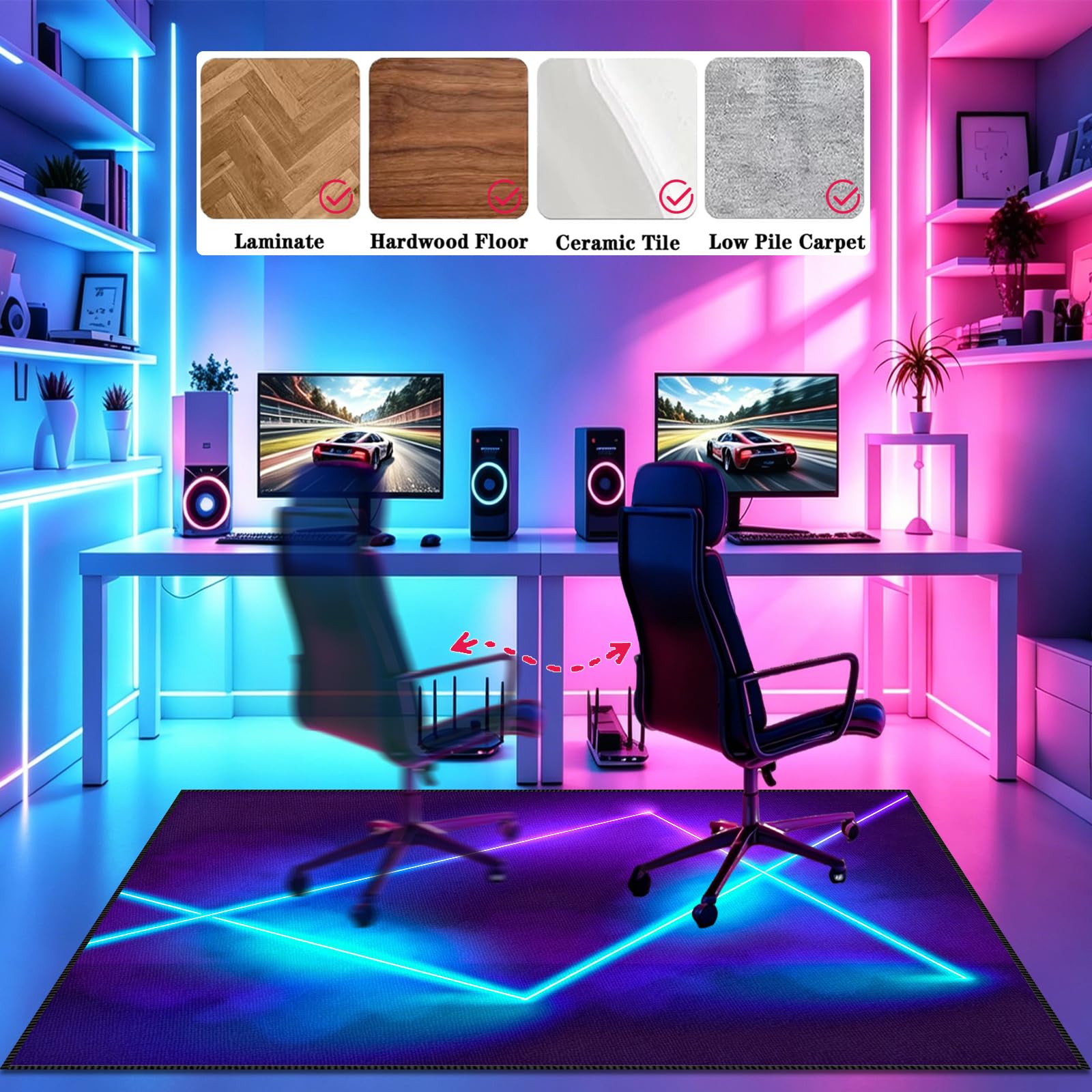 Tappetino per Sedia da Gaming per Parquet e Pavimenti Duri Tappeto per Sedia Gaming Tappeto Ufficio Salvapavimento Antiscivolo Tappeto per Sedia con Ruote Tappeto per Area di gioco 120 x 150cm
