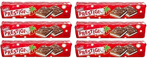 Prestigio Galleta sabor Chocolate Relleno de Coco 4.94 oz./Galleta de Chocolate Relleno con Coco 4.93 oz - Paquete de 6.