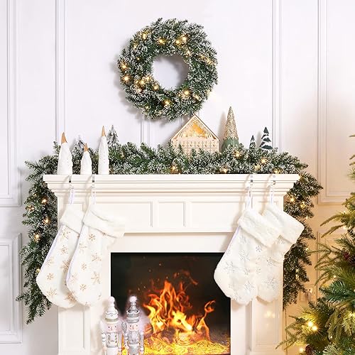 Miniatura 4 de WBHome Guirnalda de Navidad preiluminada de 9 pies106 pulgadas con 50 luces LED, decoración navideña, funciona con pilas (pilas no incluidas)