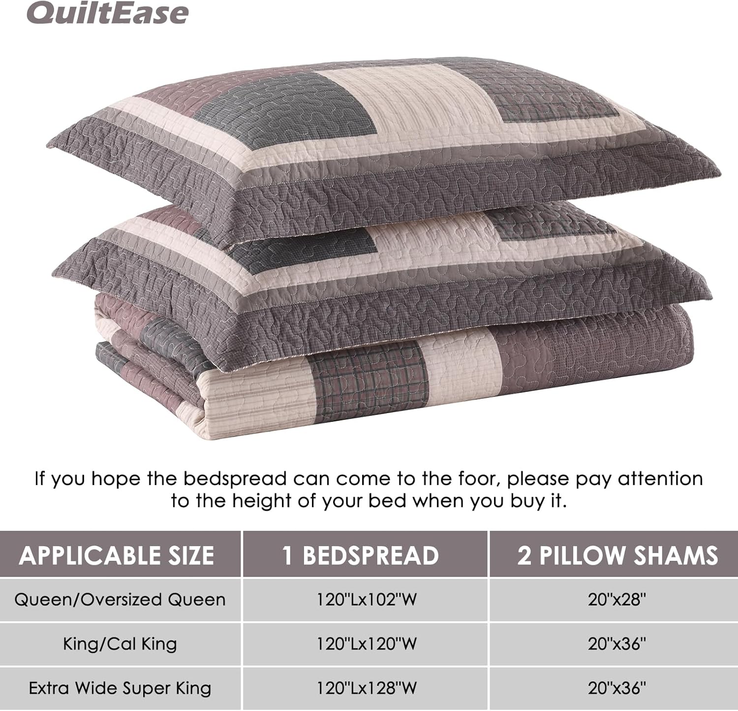 Oversized Queen Bedspread - 120" Lx102 W - 100% Cotton Lightweight Plaid Super Size Bedding Set - Reversible Extra Wide Quilt Bedspreads - 3 Piece - Brown/Black/Birch