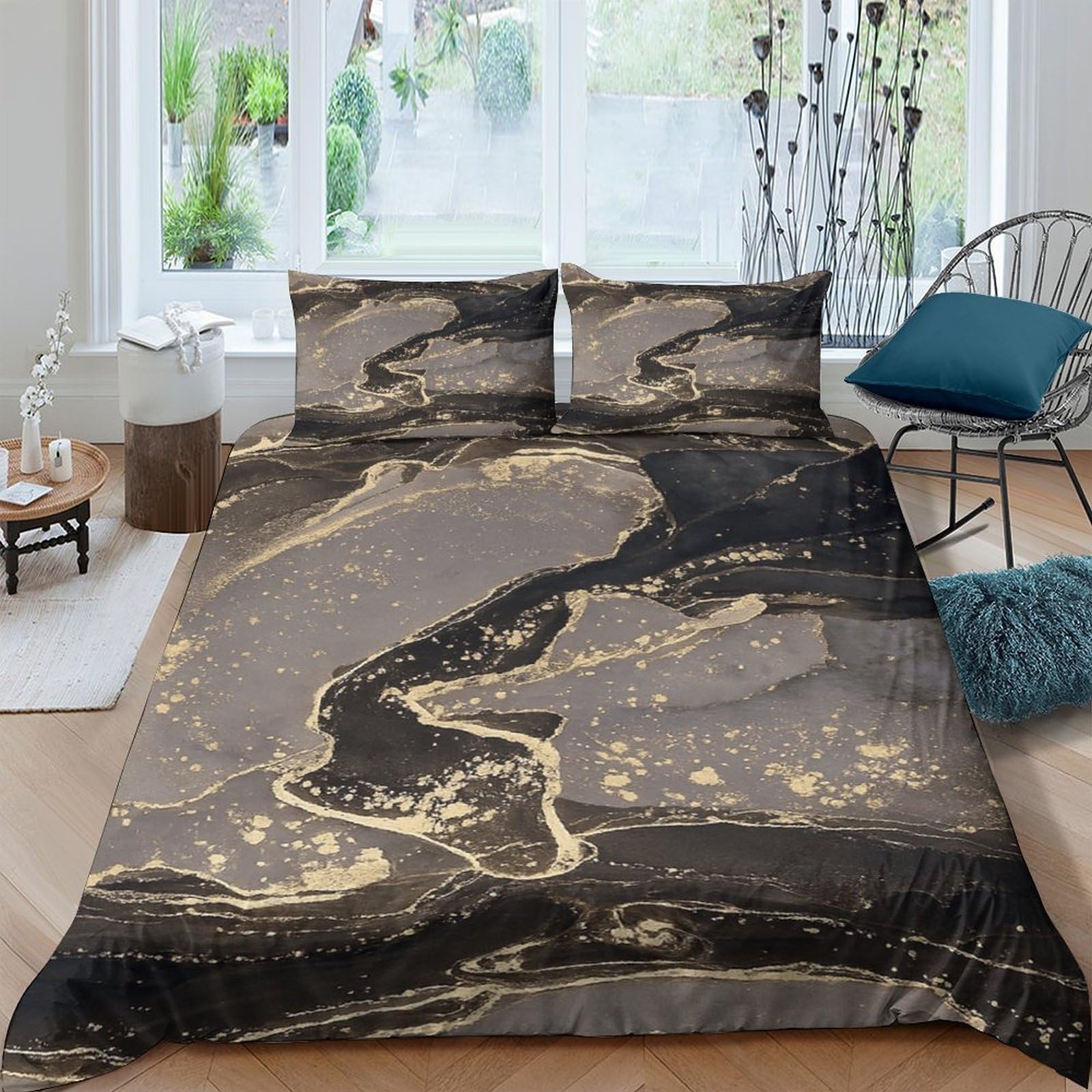 Ctjqhvkz Style-8 3D Printed Marble Gold Black Fitted Sheet Microfiber Soft Bedroom Decor Abstract Art Mattress Cover Single（135X200cm）