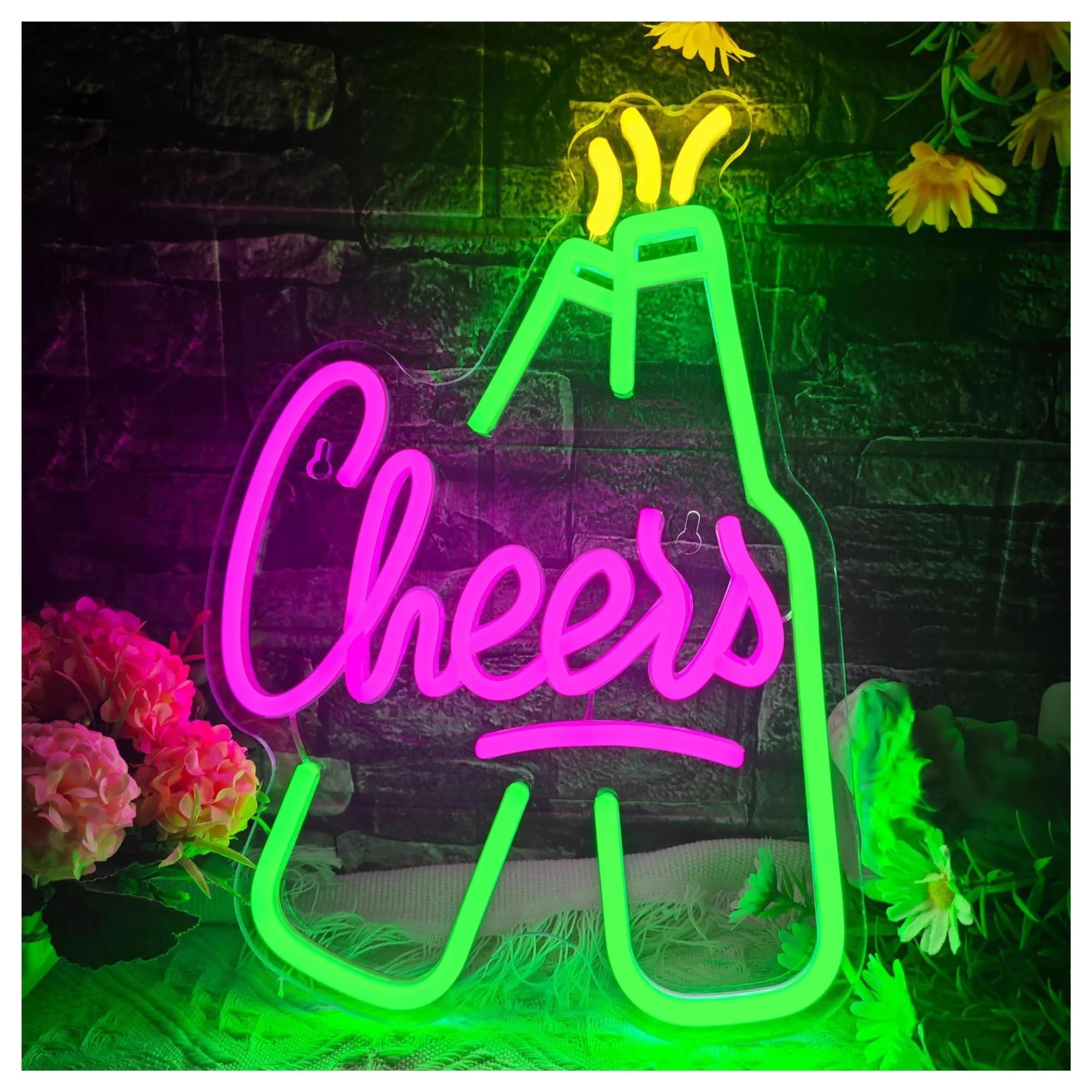 LEMST Sign Lamp Beer Neon Sign USB Powered, Beer Shape Cheers Sign for Home Bar Pub Holiday Wall Decor 25cmx34cm