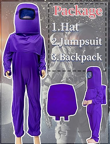 Miniatura 2 de Noucher Disfraz de astronauta para niños, traje espacial rojo y azul, mochila de Halloween, disfraces de cosplay para niños de 3 a 10 años