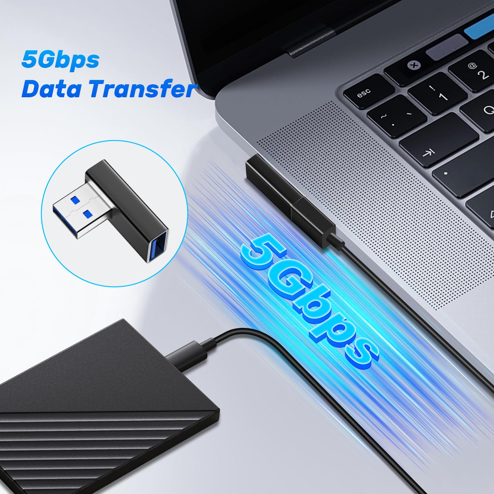 USB 90 Grad Winkelstecker, 4 Stück Adapter mit USB3.0, für Datenübertragung Kompatibel mit PC, Laptop, Powerbank und die meisten USB-Geräte